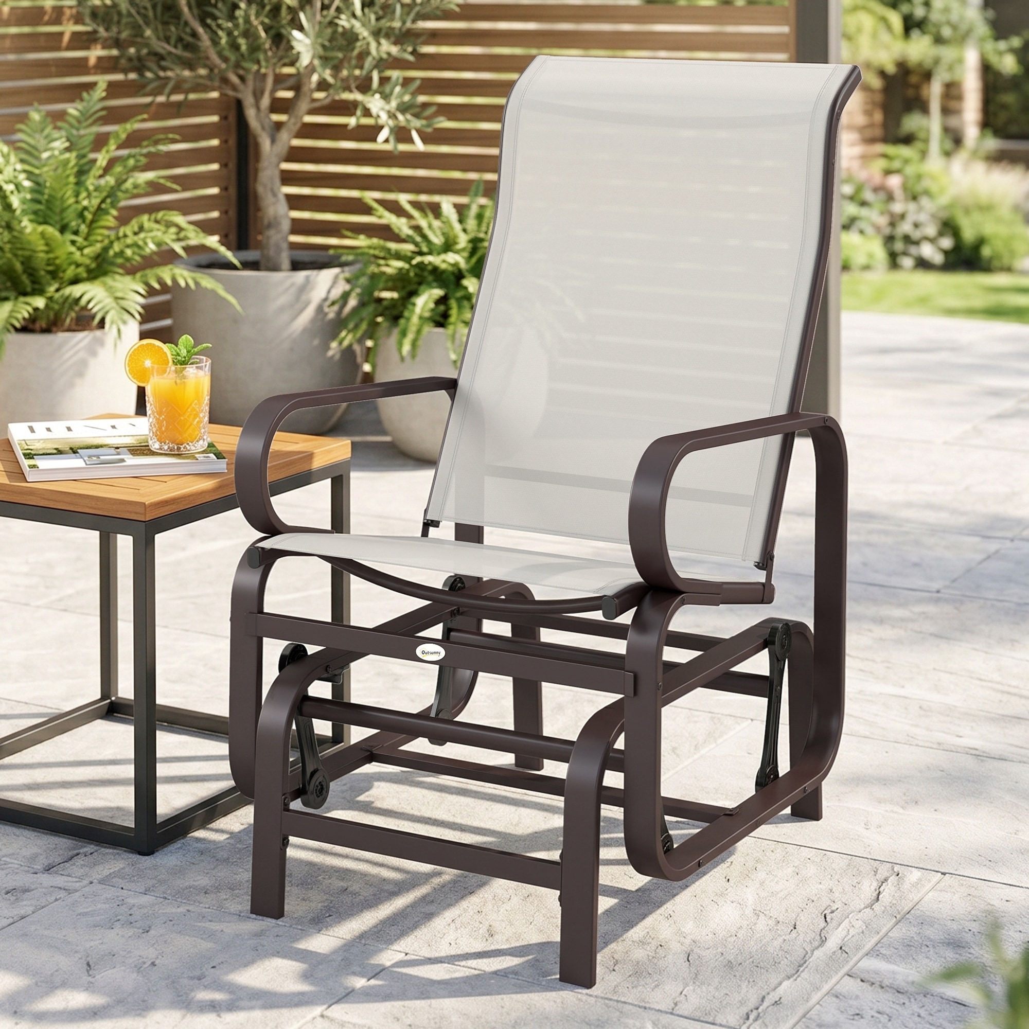 Outsunny Single Glider Patio Swing Rocking Chair with Breathable Mesh, Smooth Arms for Backyard, Garden, Lawn