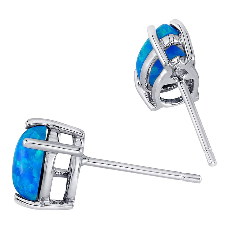 14k White Gold Blue Opal Stud Earrings 1 ct Pear Shape