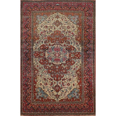 Hand Knotted Oriental 100% Wool Carpet Traditional Floral Beige & Ivories Isfahan Area Rug - 6' 7'' X 4' 4''