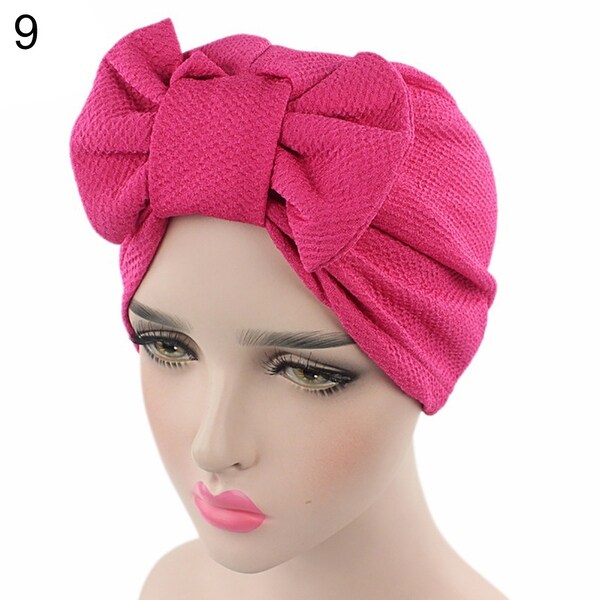 Women Stretchy Turban Cancer Chemo Cap Bowknot Pleated Headwrap Hair Hjab Hat. Opens flyout.
