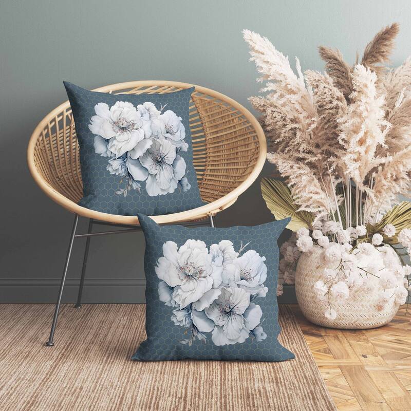 Magnolia Majesty Faux Suede Reversible Throw Pillow Prussian and Blue