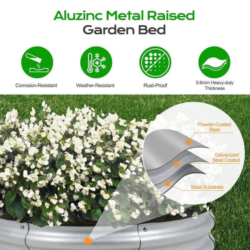 Aoodor 9'' Tall Aluzinc Metal Raised Garden Bed 30'' Round - 30"x9"