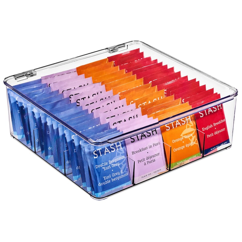 Sorbus Tea Bag Organizer, Stackable Tea Bag Storage Organizer with 12 Compartments and Hinged Lid