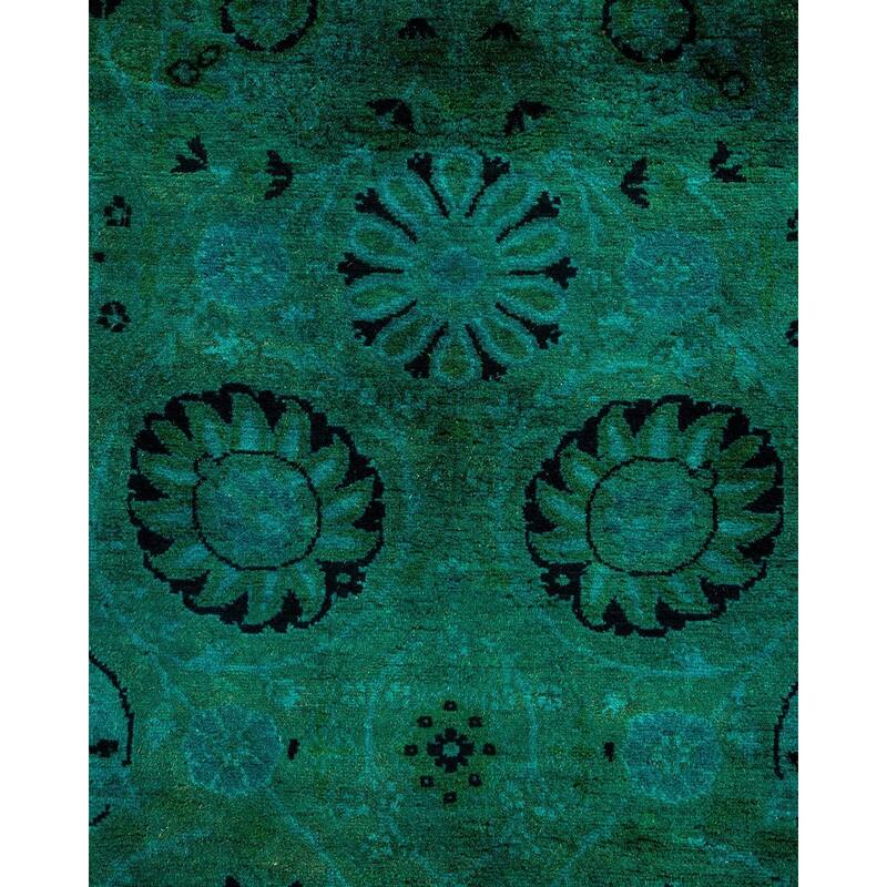 Overton Hand Knotted Wool Vintage Inspired Modern Contemporary Overdyed Green Area Rug - 4' 0" x 15' 0"