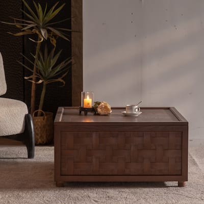Christopher Knight Home - Dawson Farmhouse Coffee Table with Hidden Storage and Square Wooden Design for Living Room Style