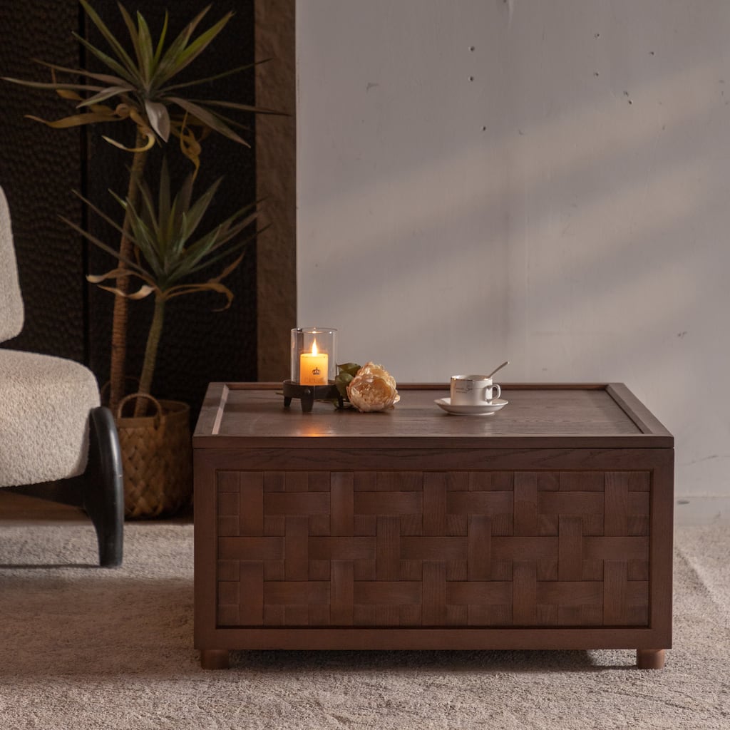 Roomfitters Farmhouse Square Coffee Table, Large Lift-Top Storage Center Table for Living Room, Brown