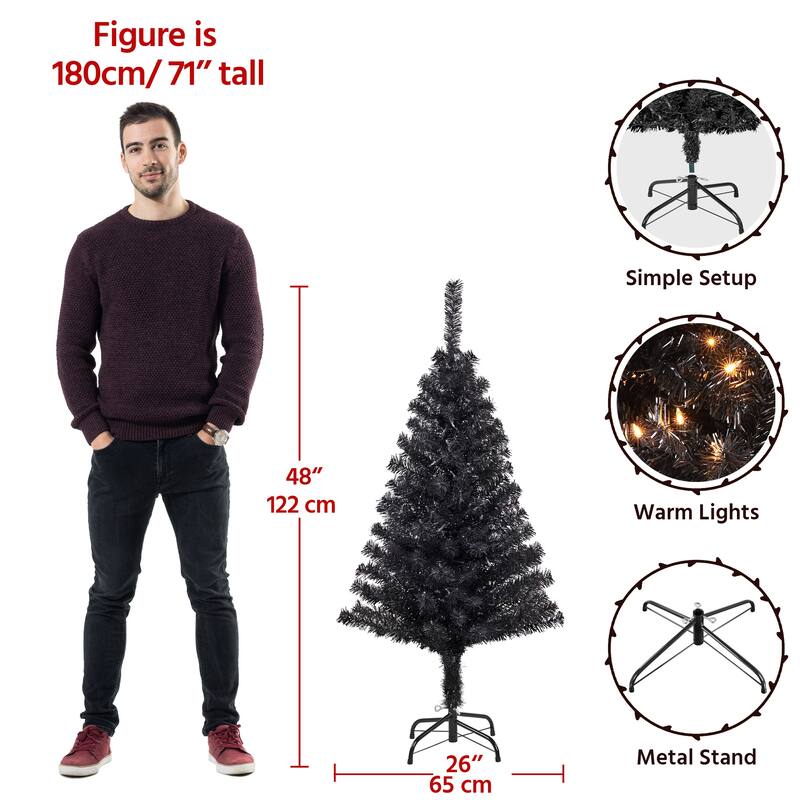 Yaheetech 4ft Pre-lit Black Tinsel Artificial Halloween Christmas Tree