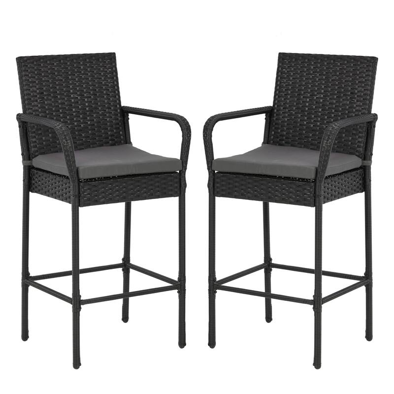 AVAWING All-Weather Wicker Bar Stools - Cushioned, Ergonomic, for Patio & Poolside - Black/Brown/Grey