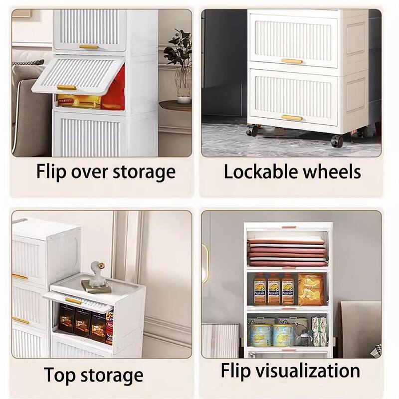 Kitchen Cabinet, Flip Open Storage Box With Wheels, Movable Storage Cabinet, Kitchen Shelf, Movable Storage Box-White