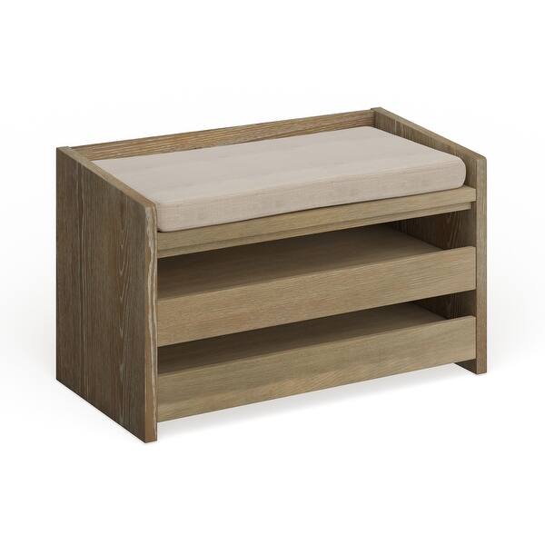 slide 12 of 12, SAFAVIEH Percy Shoe Storage Bench -Rustic Oak / Beige - 33.8" x 17.5" x 20.6" N/A