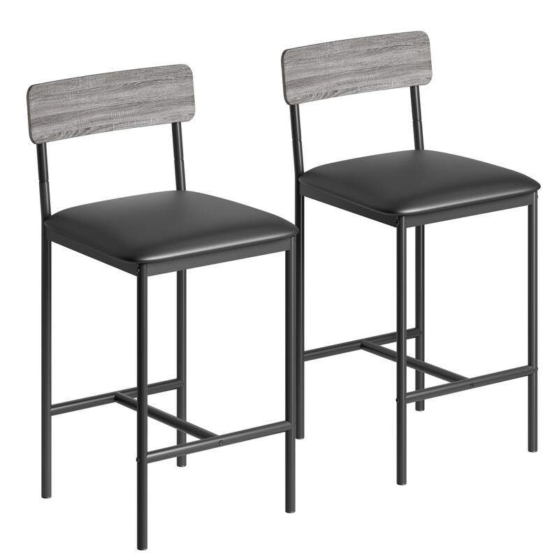 Set of 2 Upholstered Bar Chairs Counter Height Barstools for Kitchen Island - 14.5" L x 16.5" W x 37.4" H