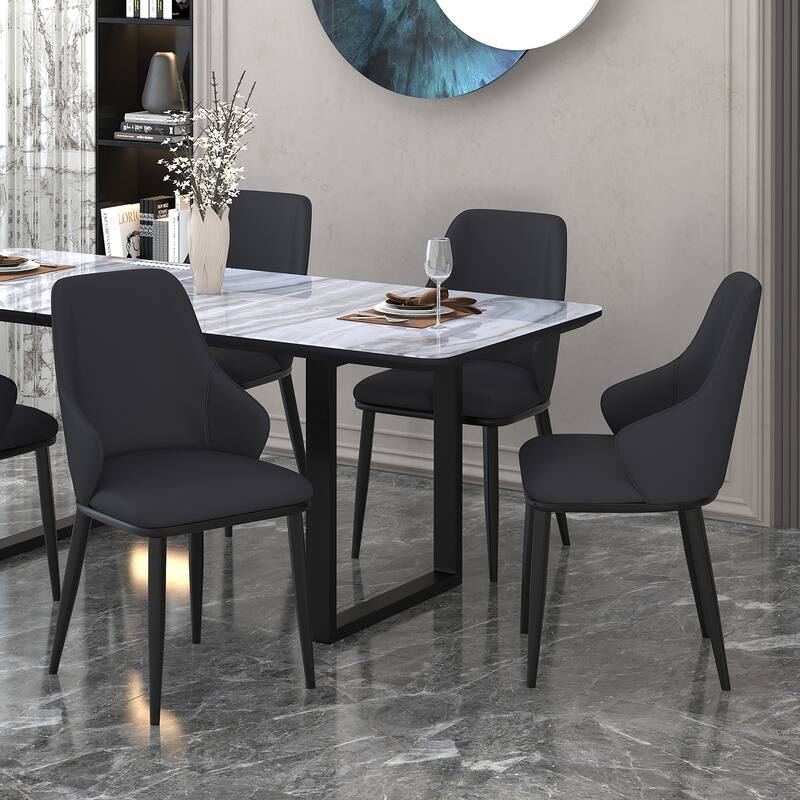 Contemporary Fabric and Metal Dining Chair, Set of 2