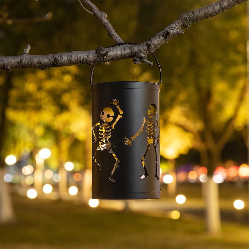 Glitzhome Fall Thanksgiving Pumpkin Pattern Metal Solar Powered LED Lanterns