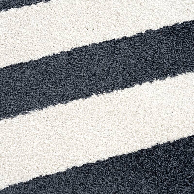 Abani Rugs Nuevo NU160A Black White Large Pinstripe Area Rug