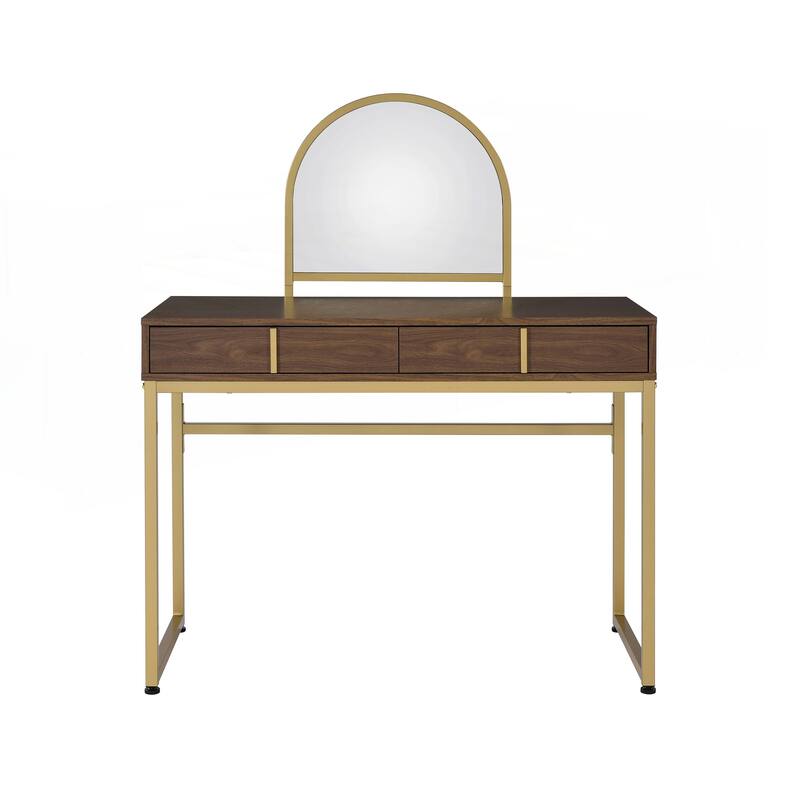 Coleen Walnut & Gold Finish Vanity Desk