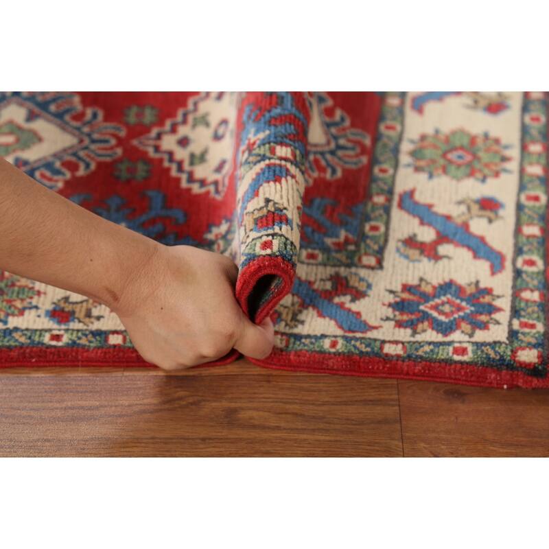 Geometric Red Kazak Oriental Accent Rug Handmade Wool Carpet - 2'1"x 2'10"
