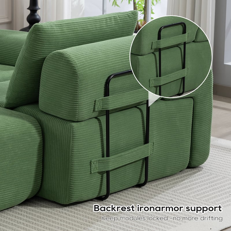 Corduroy Modular Sleeper Sofa Bed with Ottoman, L-shaped Sectional Couches for Living Room with Memory Foam and Steel Frame