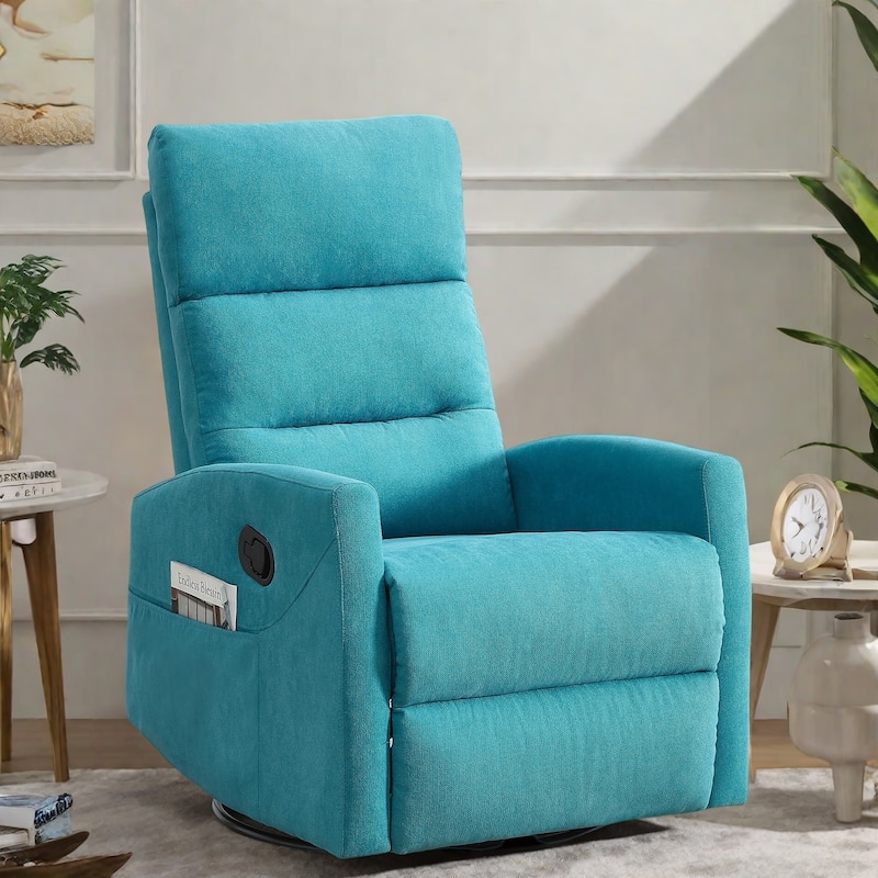 Swivel Rocking Recliner Chair with 155° Recline and Tool-Free Assembly - Blue