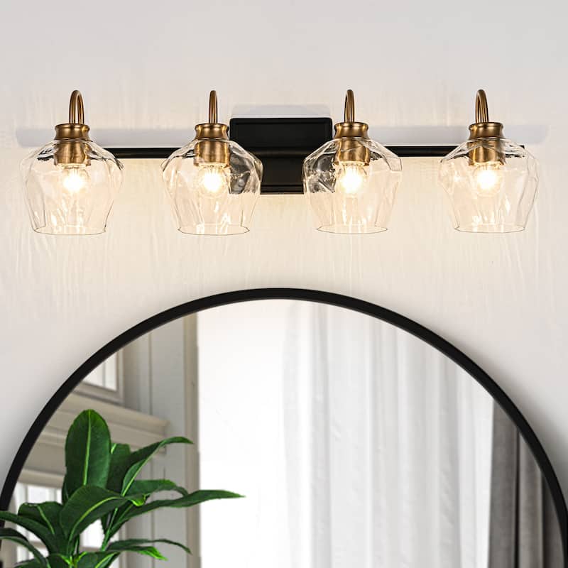 Modern 3/4-lights Bathroom Dimmable Vanity Lights Wall Sconces with Glass Shade - 4 - Light - Black Gold