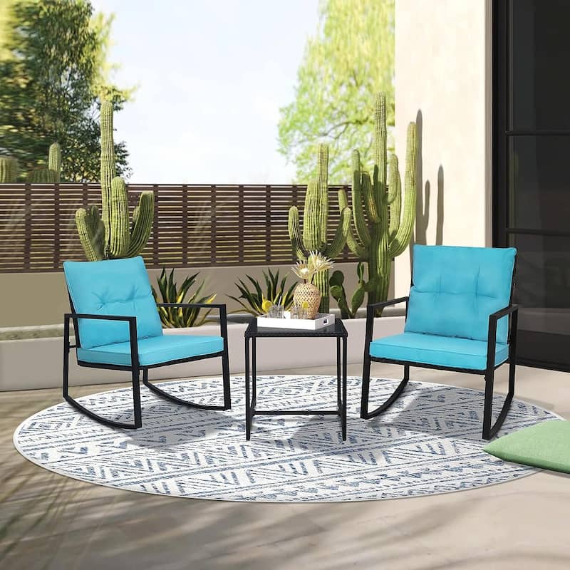 SUNCROWN 3-Piece Black Metal Outdoor Patio Rocking Bistro Set