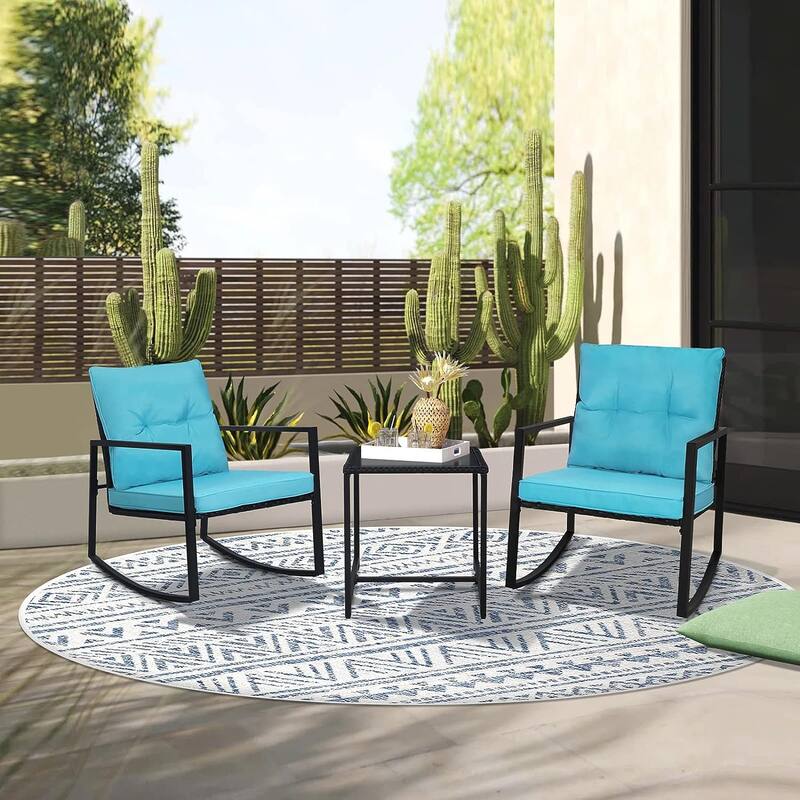 SUNCROWN Outdoor 3-piece Rocking Wicker Bistro Set