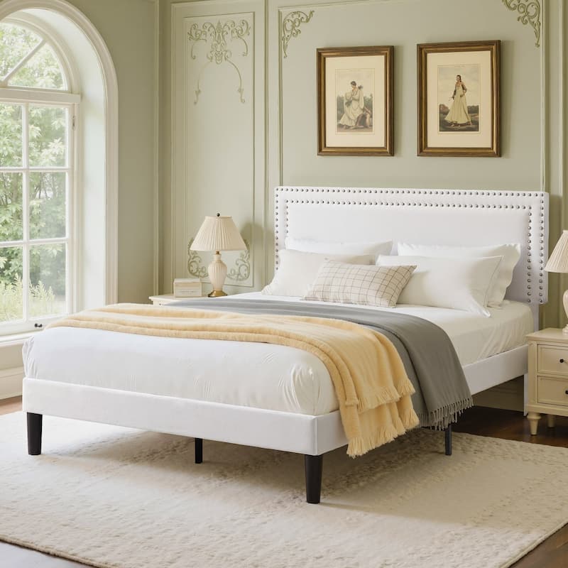 VECELO Upholstered Bed Frames with Height Adjustable Headboard