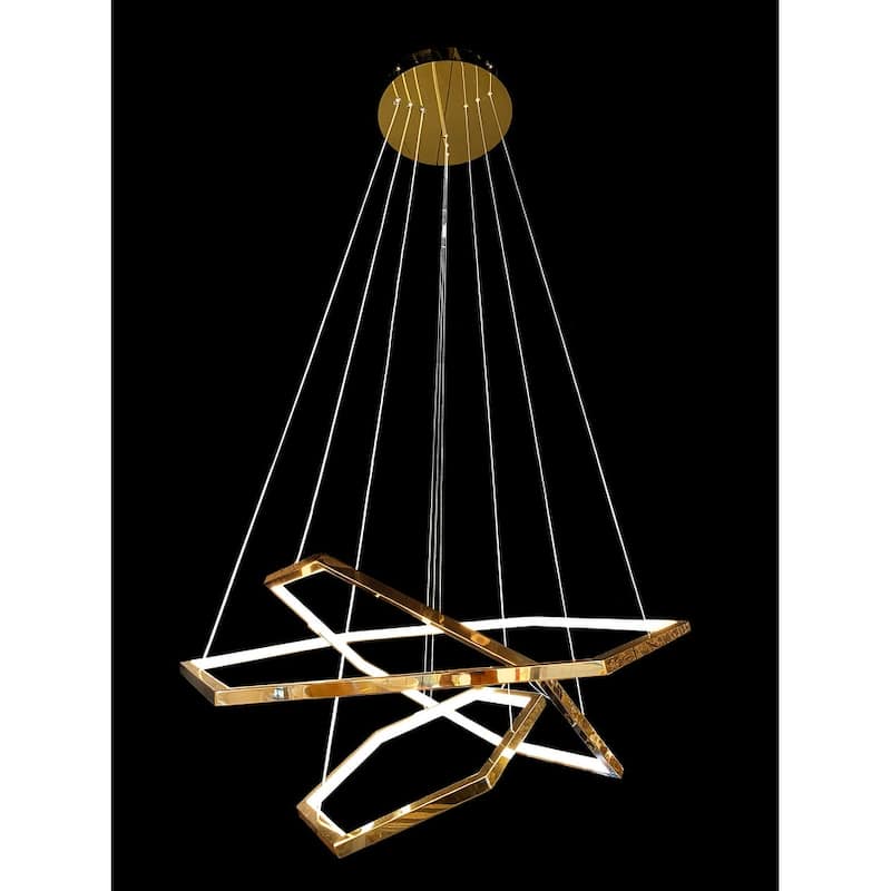 Luxury LED Gold Chandelier 31 in Wide Multi Light Pendant - Gold