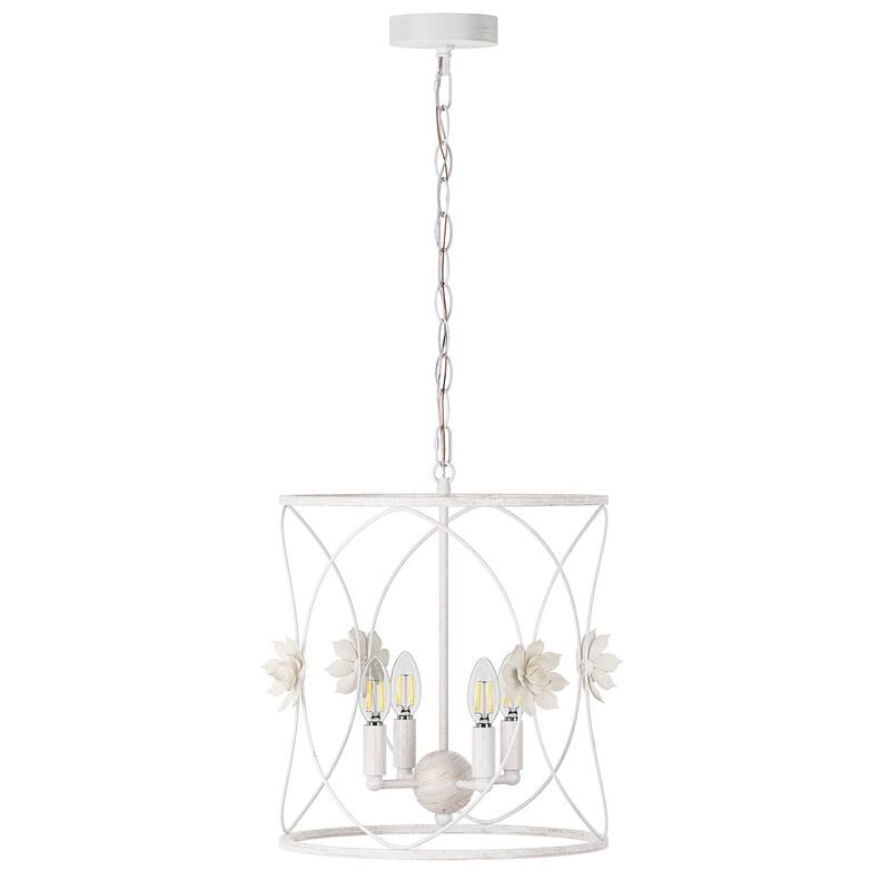 Romantic Bohemian 4-Light White Openwork Pendant Light Fixtures for Kichen Island