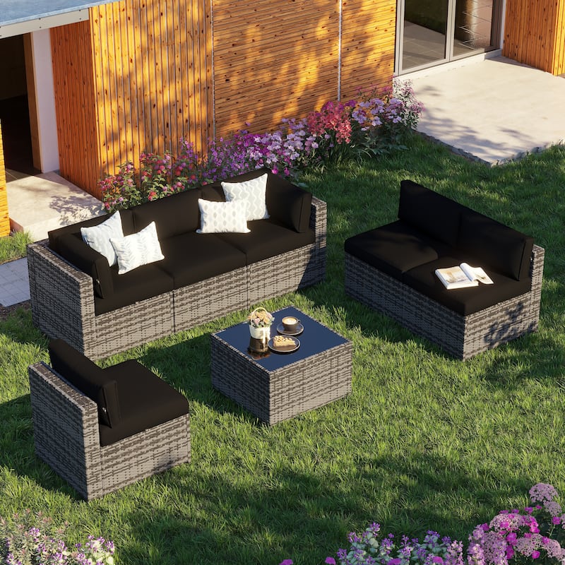 AOXUN Wicker Rattan Outdoor Sectional Sofa Set with Coffee Table