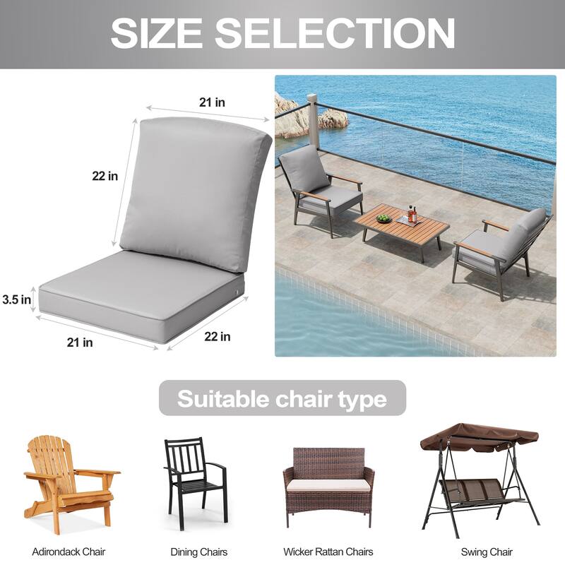 22 x 21 in Outdoor Patio Deep Seat Cushions Set Water Resistant
