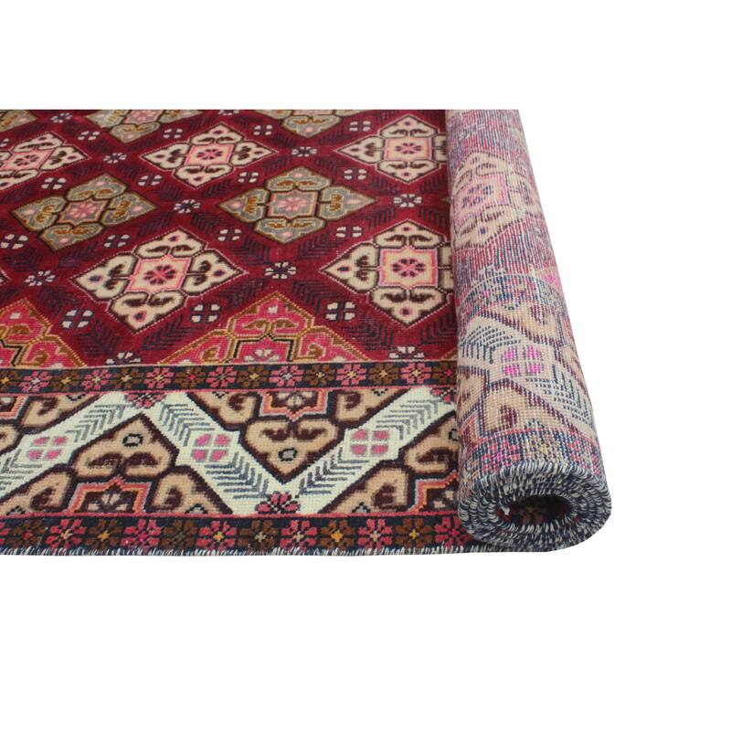 Fine Vintage Distressed Vesile Burgundy/Ivory Rug - 6'6" x 9'3"