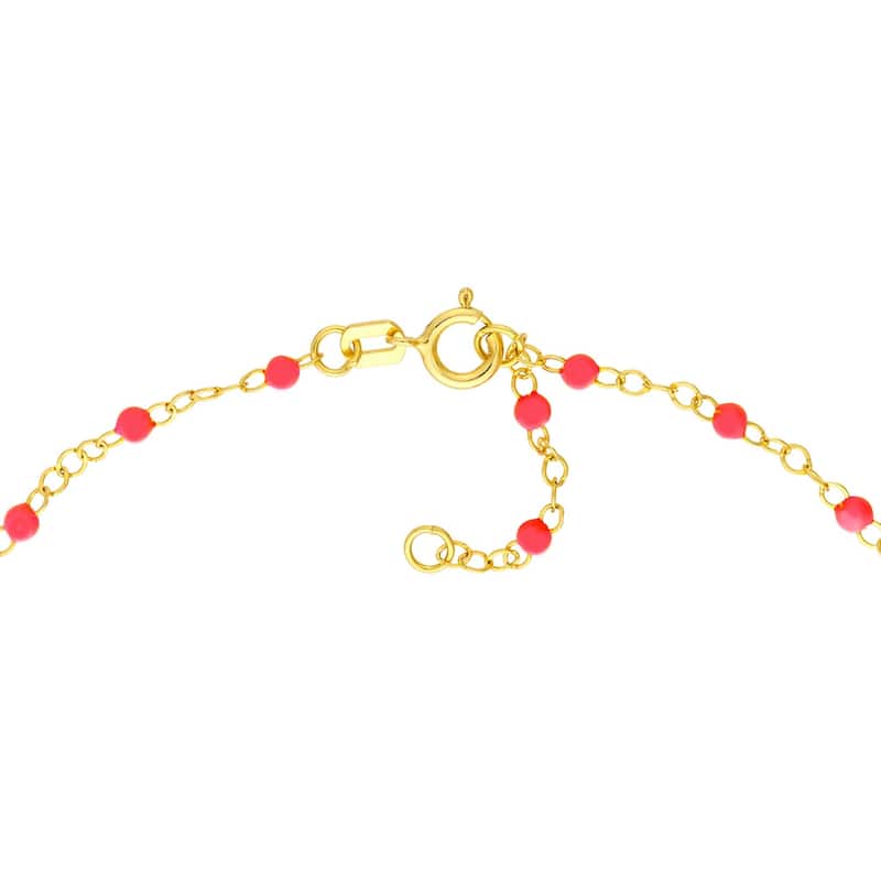 Curata 14k Yellow Gold 18" Neon Pink Enamel Bead Piatto Chain Necklace (Spring-ring)