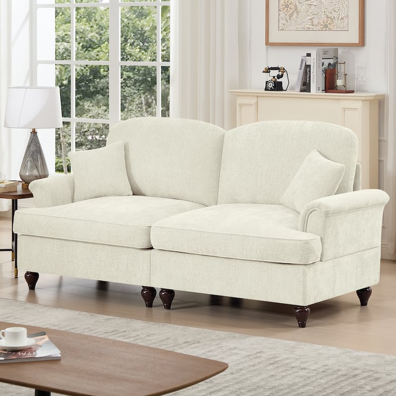 Mid-Century 2-Seat Sofa Couch with Flared Arms & Removable Ruffled Skirts, Retro Chenille Upholstered Loveseat for Living Room