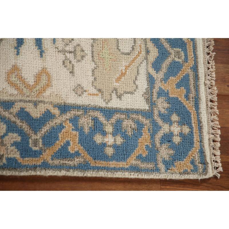 Floral Beige Oushak Style Runner Rug Hand-knotted Wool Carpet - 2'6"x 9'9"