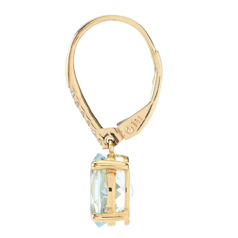 14KT Yellow Gold Aquamarine, Diamond Gemstone Dangle Earrings