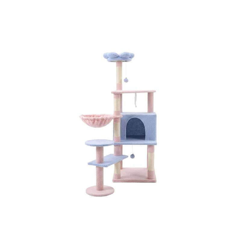 Flower Cat Tree With Large Condo Removable Flower Cushion And Hammock - Blue