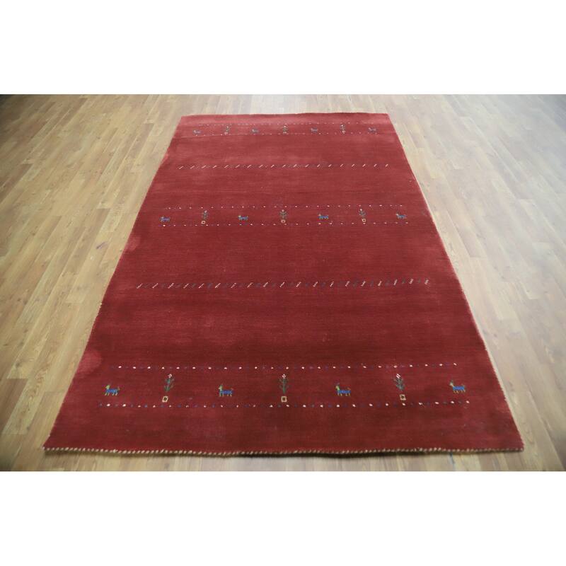 Hand Knotted Oriental 100% Wool Carpet Tribal Animal Pictorial Red Gabbeh Area Rug - 7' 7'' X 4' 11''