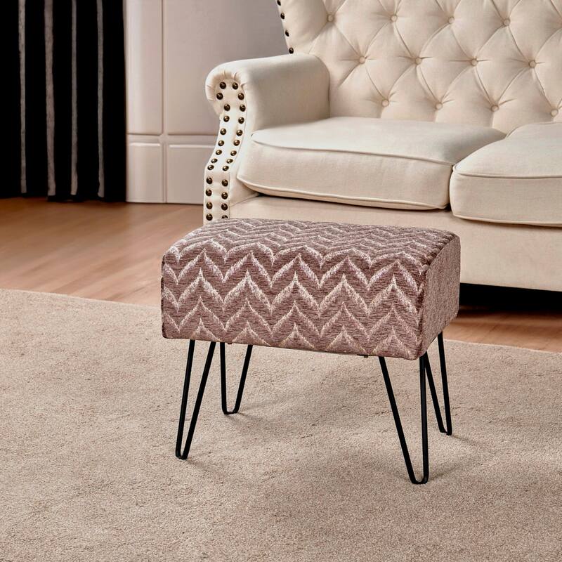 Jacquard Chenille Ottoman - 19" x 13" x 17"H - Arusha - Light Brown