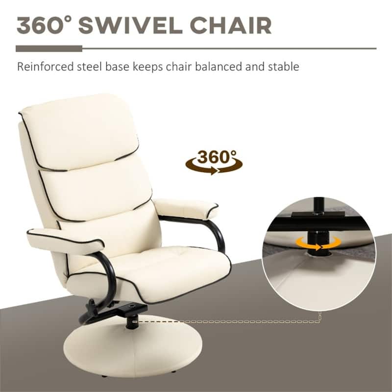PU Recliner with Ottoman, Swivel and Adjustable Recline - 29.5" W x 33" D x 39.25" H.
