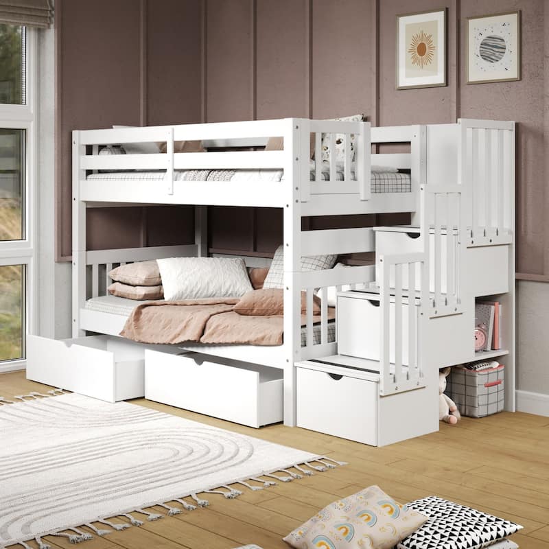 Taylor & Olive Trillium Twin over Twin Stairway Bunk Bed, 2 Drawers