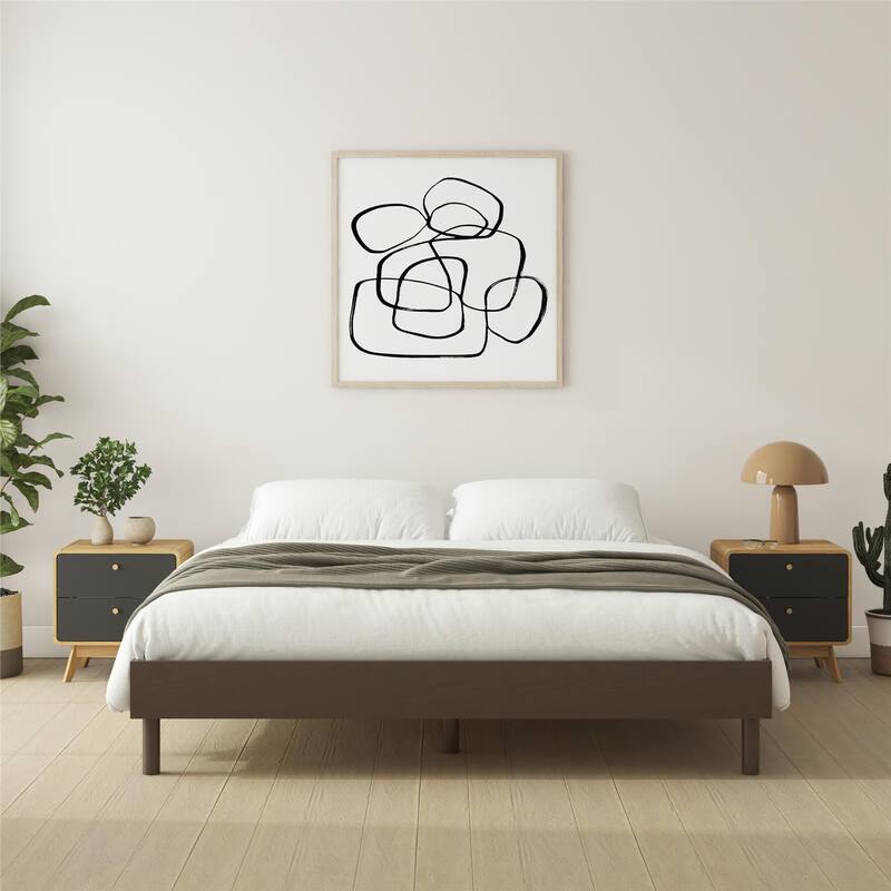 Roomfitters Cologne Tool-Less Wood Platform Bed Frame, Low Profile Rustic Design, Walnut