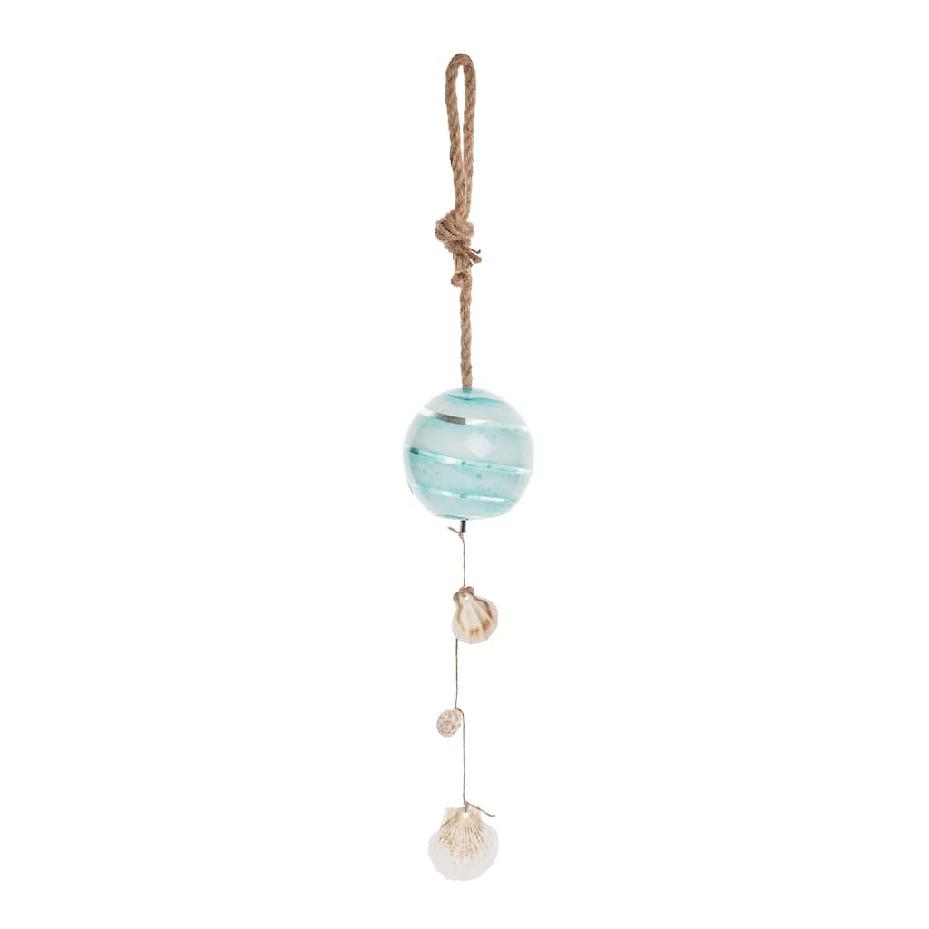 29.53" Sea Green Glass Orb Float with Nautical Shells - Coastal Hanging Ornament - Multicolored