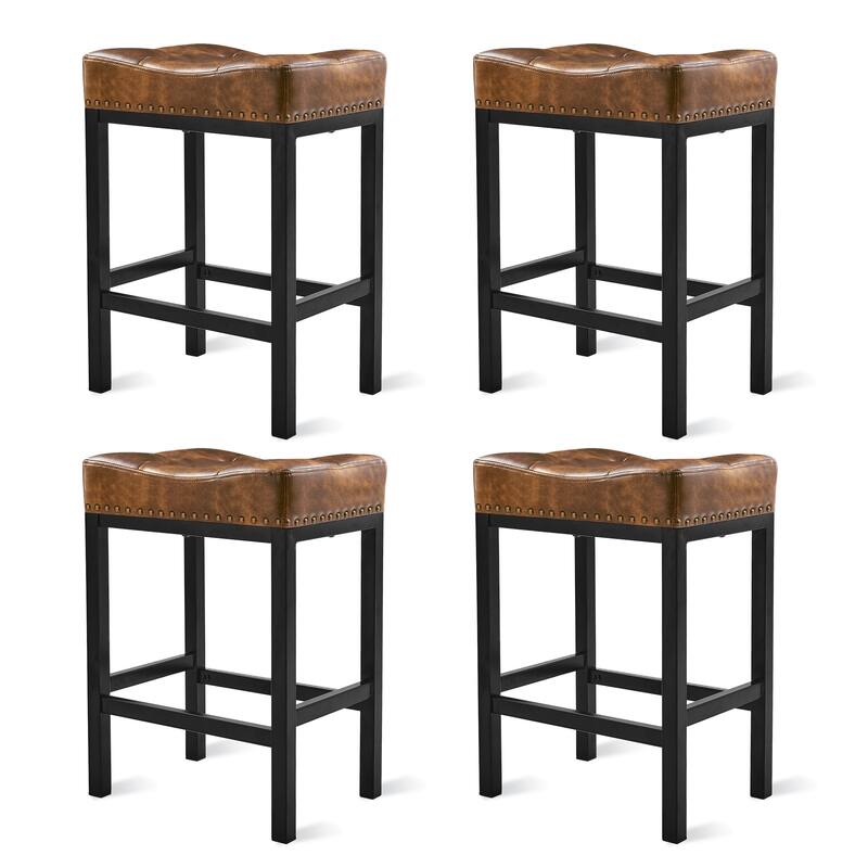 Backless Cushioned Faux Leather Bar Stools Counter Height Stools with Metal Frame - 24" H