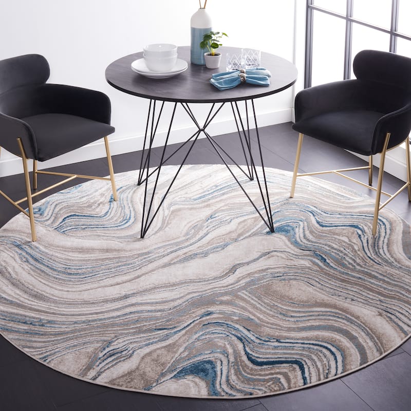 SAFAVIEH Meadow Marjolein Modern Abstract Rug - 6'7" Round - Beige/Blue