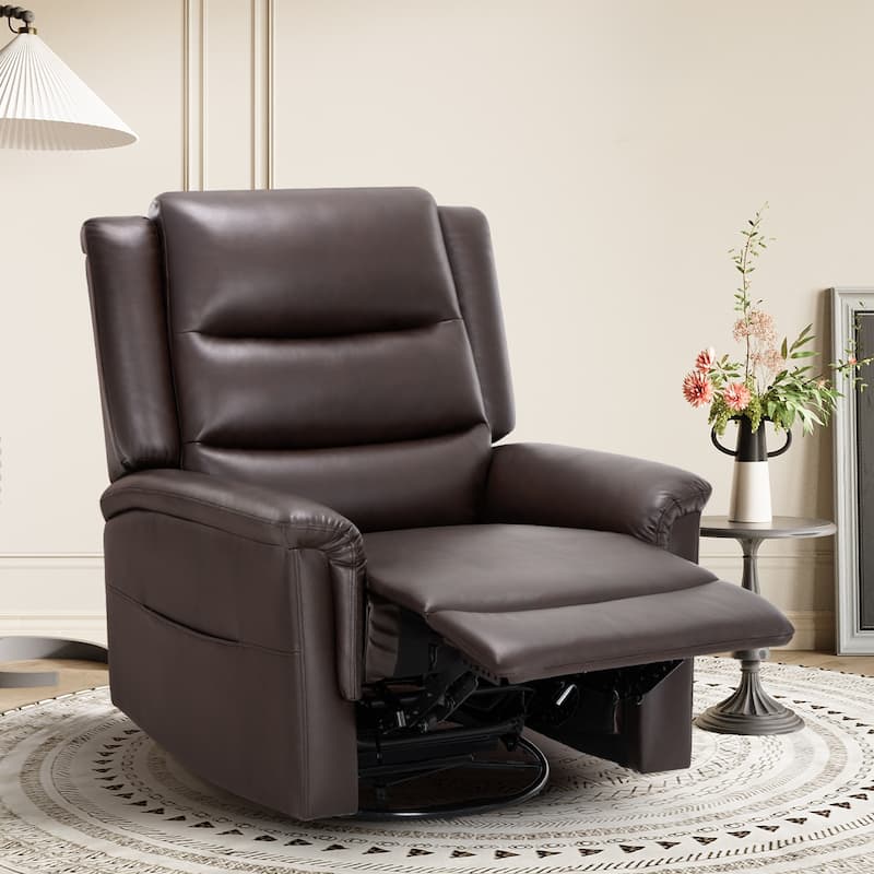 Premium Leather Swivel Recliner Chair with Rocking Motion Wide Seat Thick Cushioned Back