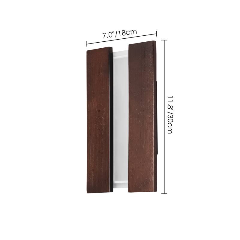 11.8" W Modern Walnut-colored Wooden Rectangle Flush Mount Wall Light for Hallways, Living Rooms