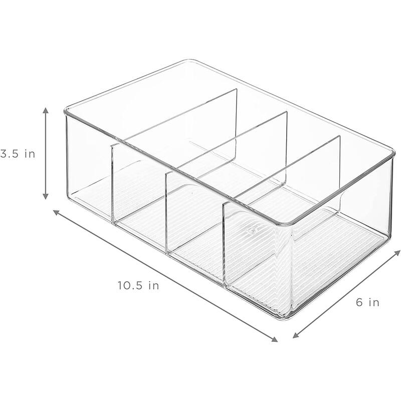 Sorbus Storage Bins with Dividers for Pantry Food & Kitchen Fridge, Clear Design (4-Pack)