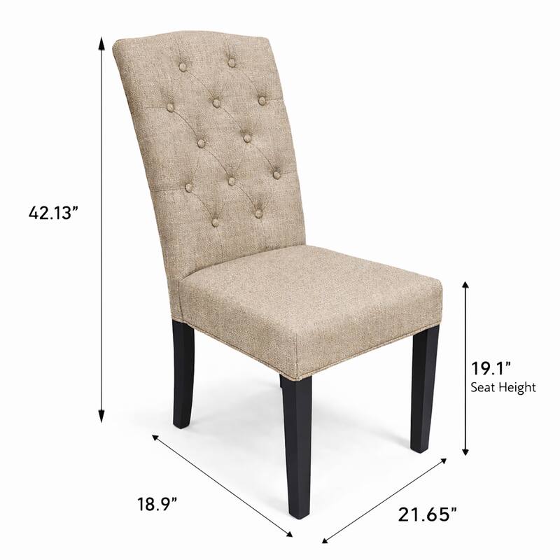 Modern Dining Chairs, Set of 2, Black Finish with Sand Beige Polyester Upholstered Seats Solid Rubberwood