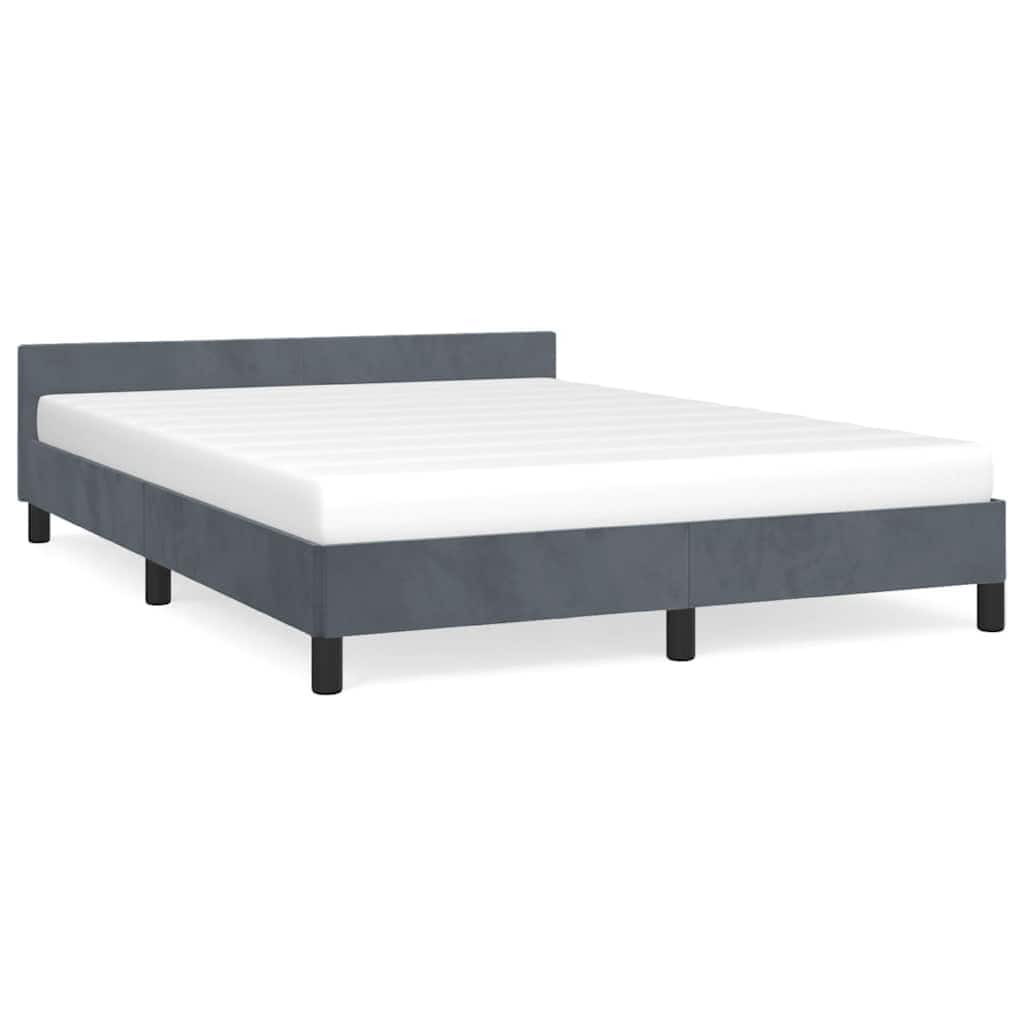 Moa Full Size Bed Frame, Low Profile Headboard, Dark Gray Velvet Upholstery