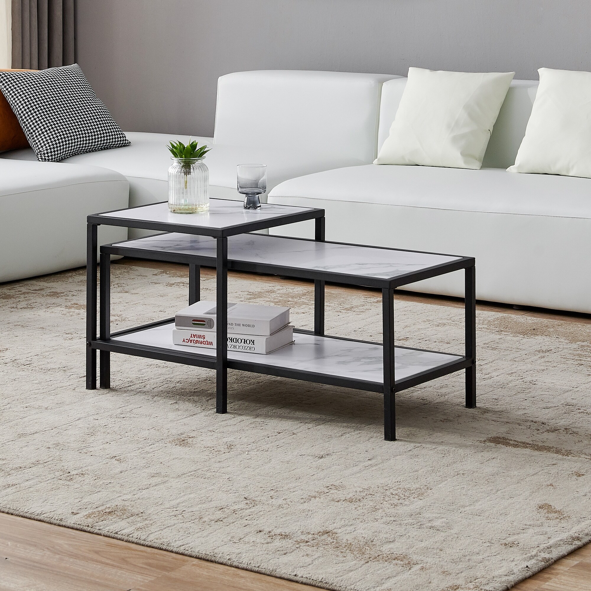 Modern Nesting coffee table Square and rectangle With Metal Frame